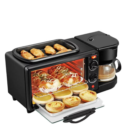 محطة إفطار ذكية 3 في 1 – فرن ميكروويف، مقلاة، وماكينة قهوة | حل مطبخ متكامل ☕🍳🔥